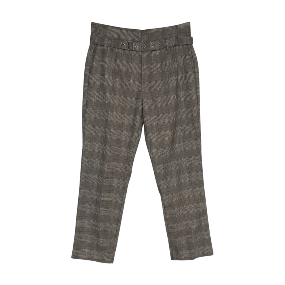 Kendall + Kylie Belted Plaid Pants Women’s Large‎ Tan Houndstooth Trousers